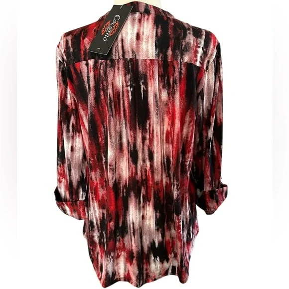 COCOMO 1X Red Black Plus Size  3/4 sleeve women's Pintuck … - Picture 8 of 12